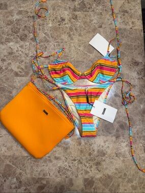 triangl swimwear Multicolor Striped Bikini - Pink, Teal, Yellow